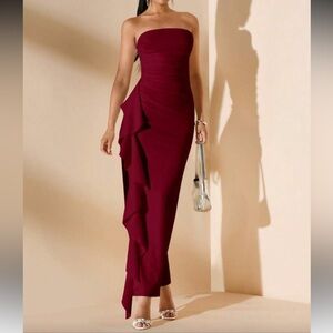 Missguided Strapless Burgundy Dress